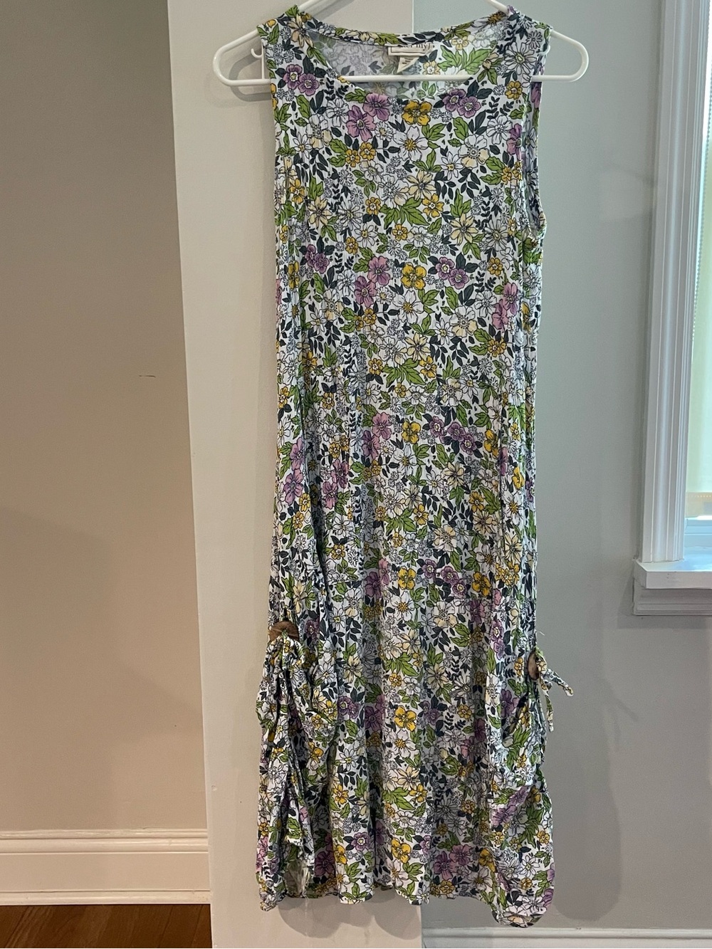 Floral Sleeveless Midi Skirt - White with Purple & Green Floral Print